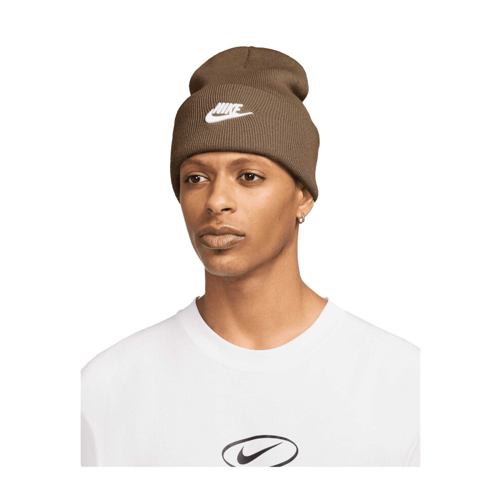Nike (One Size, Mosswood Brown/White) Unisex Adult Futura Peak Beanie White