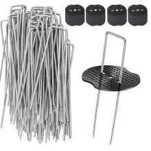 Weed Membrane Pegs, 50 Pack Metal 6"/150mm Weed Pegs+50 Pack Buffer Washer Heavy Duty Ground Pegs Fabric Garden Pegs Staples Artificial Grass Pins fo