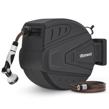 Roywel Auto Reel Garden Hose 30M,Hose Reel Wall Mounted,Auto Rewind, Self-Locking System,180 Pivotal with Multifunction Spray Nozzle