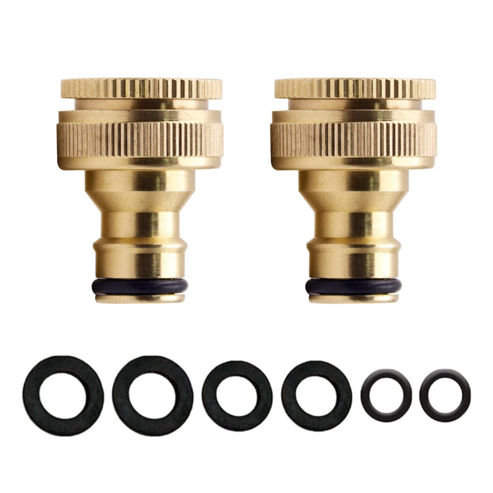Yaavaaw 2Pack Brass Outdoor Threaded Tap Connector Garden Hose Tap Connector, 1/2 Inch&3/4 Inch 2-In-1 Female Threaded Faucet Adapter Hosepipe Fittin 37531492