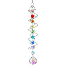 Sun Catcher Wind Chime with View of Ball Spiral Tail, Decorative Crystal Wind Chime 17.7 Inches, Wind Chime Sun Catcher with Seven Chakra Beads, Windo