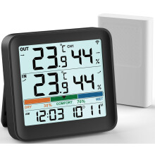 VOCOO Indoor Outdoor Thermometer Hygrometer Humidity Monitor Digital Temperature Gauge Meter Weather Stations with LCD Backlight Clock Date Min/Max V