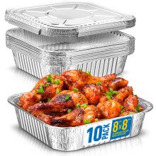 8x8 Wegwerp Aluminium Pannen Met Deksel - 10 Stuks Voor Koken, Bakken, Roosteren & Brood