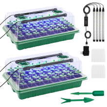 Seed Trays with Grow Light, 2 Pack 80 Cells Propagators for Plants with Heightened Lids, with Timing Controller Adjustable Brightness, LED Full Spect