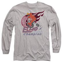 (L, Athletic Heather) Sesame Street Unisex Adult Cycle Champion Elmo Heather Long-Sleeved T-Shirt