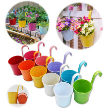 GIOVARA Large Metal Flower Pot Vase Bucket Hanging Garden Planter without Drainage Hole, Balcony Home Decor, Detachable Hook (10 Pcs with Assorted 10