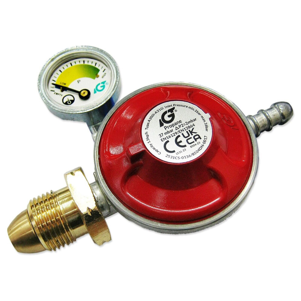 37Mb Propane Gas Bottle Regulator With Built In Pressure Gauge Fits Calor Gas & Flogas With Pol Connection 37632946