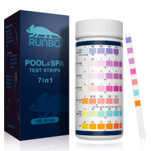 RUNBO 7 in 1 Hot Tub Test Strips, 150 Strips Water Testing for Spa and Swimming Pool, Accurate Test Bromine, Total Alkalinity, pH, Free Chlorine, Tot