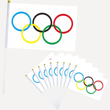 10pcs Small Oly Flags on Sticks for Oly Decorations,OlyGames Hand Held Mini Stick Flags Hand Wave Flags Five Ring Flag for Oly Party Supplies Merchan