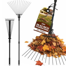 ZENO Garden Rake 25 Tines | Rake for Gardening | 31-67 Inch Adjustable Rakes for Lawns, Artificial Grass & Moss | Heavy Duty Metal Tines & Comfortabl