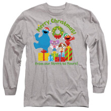 (XXL, Athletic Heather) Sesame Street Unisex Adult From Our Street To Yours Heather Long-Sleeved Christmas T-Shirt