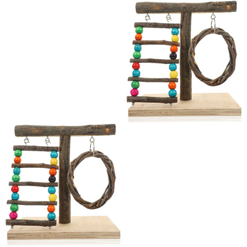 2Pièces Support En Bois Pour Oiseaux D'équilibre Coloré 2