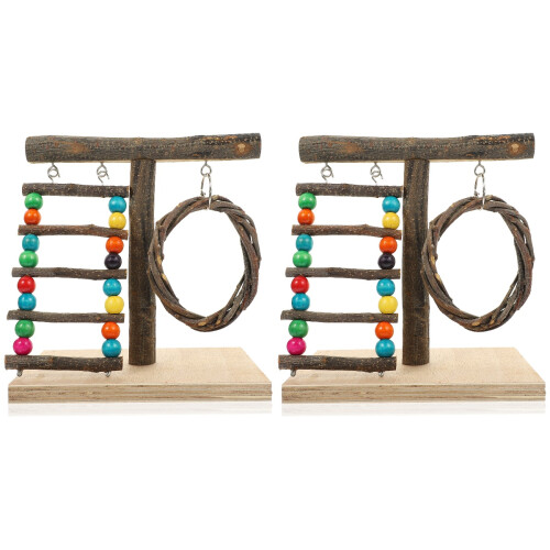 2Pièces Support En Bois Pour Oiseaux D'équilibre Coloré 1