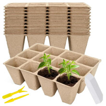 pobuu 120 Cells Seed Starter Tray,10 Pack Biodegradable Seedling Pots Germination Trays,Plant Starter Kit with 50 Labels, 2 Transplant Tools for Vege