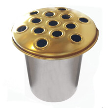 David Fischhoff Metal Cemetery Grave Flower Pot Insert with Lid (Gold, 1)