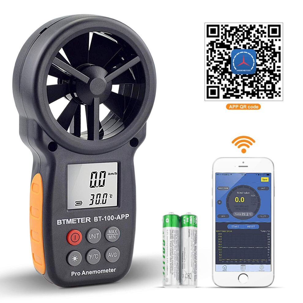 Btmeter Digital Wind Speed Anemometer Handheld, Wireless Bluetooth Vane Anemometer Meter For Wind Chill, Speed, Temperature Monitor Bt-100App 32490190