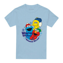 (S, Light Blue) Sesame Street Unisex Adult Warm Wishes For Christmas T-Shirt