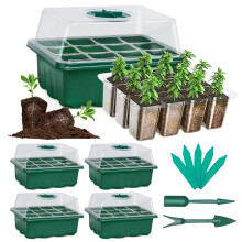 SHEEFLY 5 Set Seed Trays Seedling Starter Tray 60 Cells Humidity Adjustable Plant Starting Kit with Dome and Base Greenhouse Grow Trays Mini Propagat
