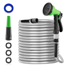 SPECILITE 100ft 304 Stainless Steel Garden Hose, Heavy Duty Flexible Metal Water Pipe with 2 Nozzles for Yard, Outdoor,No Kink and Tangle,Puncture Re