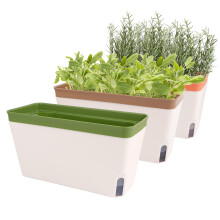 GUDELAK Windowsill Herb Planter Box Indoor Set of 3, 10.5 Inch Self Watering Planter Pots with Visual Water Level Window, Modern Plastic Plant Pots f