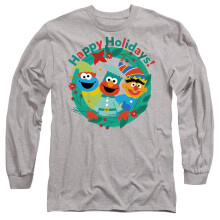 (XXL, Athletic Heather) Sesame Street Unisex Adult Happy Holidays Elf Christmas T-Shirt
