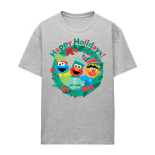 (XXL, Athletic Heather) Sesame Street Womens/Ladies Happy Holidays Elf Heather Christmas T-Shirt