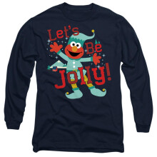 (XL, Navy) Sesame Street Unisex Adult Let's Be Jolly Elmo Elf Long-Sleeved Christmas T-Shirt