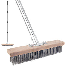 Wire Scrub Weed Brush with Long Handle for Deck, Concrete, Patio Floor Cleaning, Heavy Duty Stiff Metal Bristle Scrubber Broom for Garden Outdoor Mos