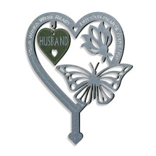 Garden Memorial Plaque for Husband Grave Memorial Stake marker Ornament Husband Weatherproof Inserted Stakes Yard Sign Garden Heart Shaped With Butte