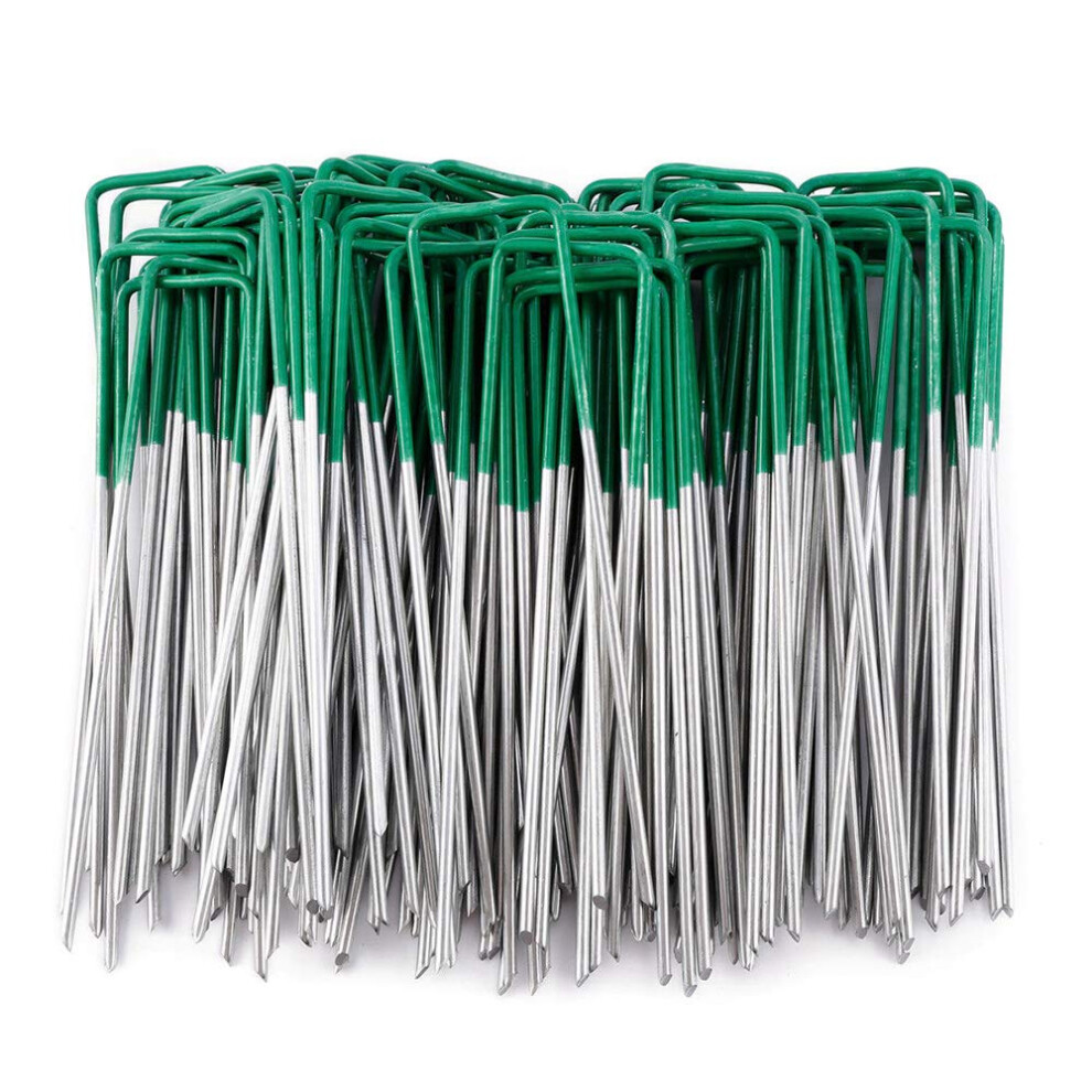 Minsham Artificial Grass Turf U Pins Galvanised Metal Pegs Staples Weed Garden Bevelled (U Pins, 20, Pegs) Green