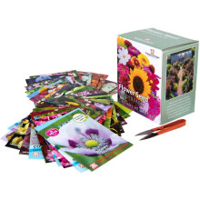 Flower Seed Box Bumper Pack Includes 40 Different Varieties Aster, Cosmos, Sunflower, Poppy, Pansy and More Plus 1 Pair of Garden