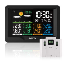 Qxmcov Weather Station Wireless with 3 Sensors, Digital Large LCD Screen Thermometer, Weather Station with Weather Forecast, Temperature, Humidity, A