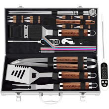 ROMANTICIST 26pcs Extra Thick Stainless Steel Grill Tool Set for Men, Heavy Duty Grilling Accessory Kit for Backyard, BBQ Utensils Gift Set with Meat