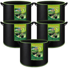 NACHLYNN 5-Pack 5 Gallon Grow Bags Heavy Duty Aeration Fabric Pots with Handles Thickened Nonwoven Fabric Pots Plant or Fruits Flowers Plant for Gard