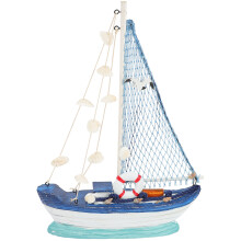 2Pcs Blue Wooden Sailboat Model Nautical Decor for Home and Office