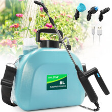 SYLSTAR Battery Powered Garden Sprayer 8L, Upgrade Electric Weed Sprayer with 3 Mist Nozzles, USB Rechargeable Handle, Retractable Wand and Adjustabl