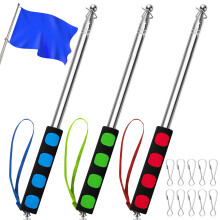 Heveer Telescopic Flag Pole 3pcs 1.6 M Stainless Steel Handheld Flag Pole Portable Extendable Flag Pole with 10 Pieces Flag Pole Clips for Teacher To