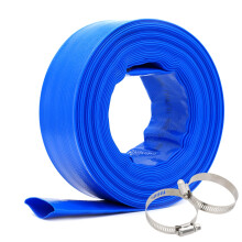 Dcizlont Lay Flat Water Discharge Hose 25mm, 10M, with 2 Clips, for Submersible Water Pump, Draining Pond, Hot Tub, Swimming Pool, Blue