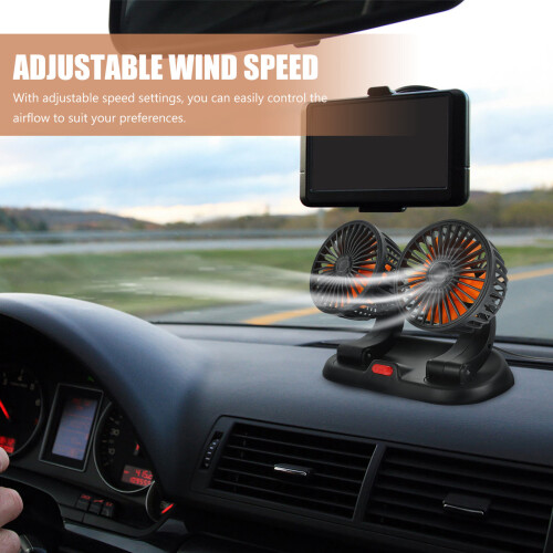 Compacte Auto Fans, Dubbele Koppen, Zwart, Verstelbare Ventilator 2