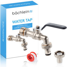 Bächlein Universal Water Tap for the Garden [Anthracite] incl. 2 Hose Connections - Noble Ball Valve with 1/2 and 3/4 Inch Connection, Outlet Tap Out
