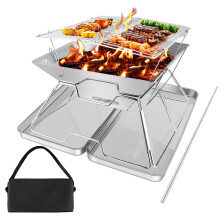 Foldable Fire Pit Grill Portable Fire Pit, Collapsible Camping Campfire Grill Se