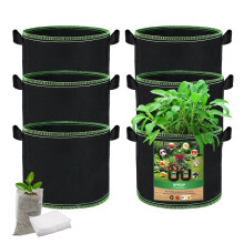 OFFCUP Plant Grow Bags, 6 Pack 3 Gallon Growing Bags with 100 Pcs Plant Seedling Bag, Heavy Duty Thickened Fabric Pots, Planter Container for Vegetab