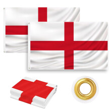 Large England Flags 2PCS, St Georges Flag 5ft x 3ft Double Stitched Polyester English Flags with Brass Eyelets for Patriotic English Celebrations, Pa