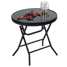 PHI VILLA Small Garden Table Folding Outdoor Side Table Outdoor Coffee Table, Black