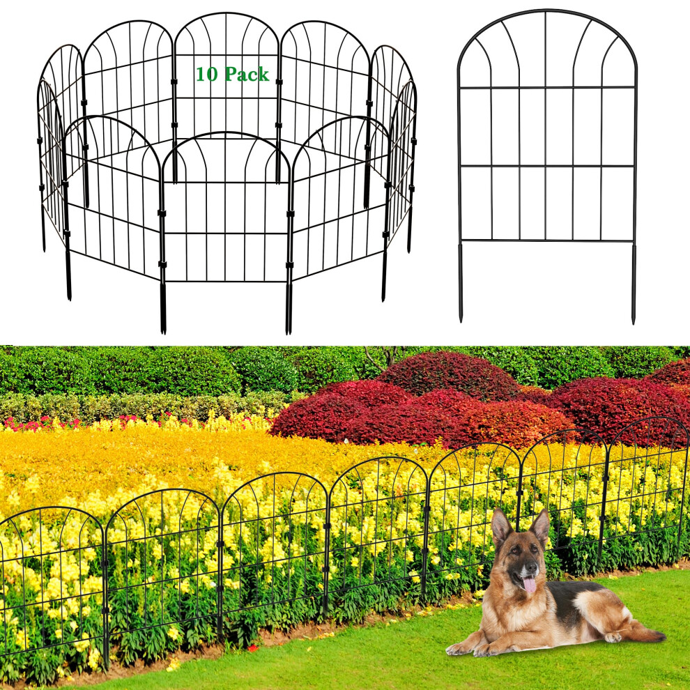 Decorative Garden Fence, 33Cm Wide X 60Cm High (10 Panels, Total Length 3.3M), Outdoor Rustproof Metal Fence Panels Flower Bed Border, Ground Stake A 12093069