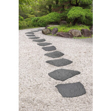 Nicoman Natural B Stone Block Garden Stepping Stone Recycled Rubber Steps Hard Wearing Heavy Duty Outdoor Pathway Tiles - (Grey, Set of 4)