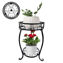 MEEYUU 2 Tier 45cm Tall Plant Stand Indoor Outdoor Metal Pot Holder Rack Pot Stand Heavy Duty Plant Shelf Rustproof Multiple Plant Round Supports Rac