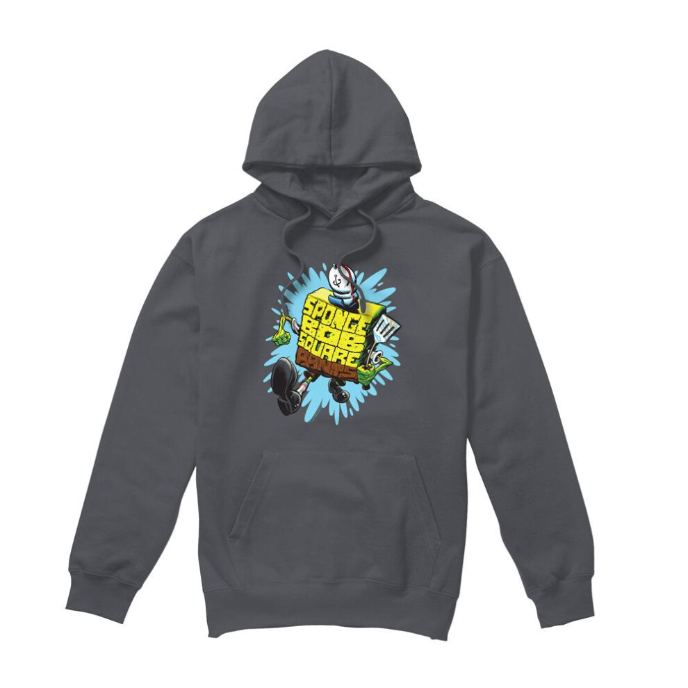 Spongebob Squarepants (Xxl, Charcoal) Mens Letter Hoodie Multicoloured