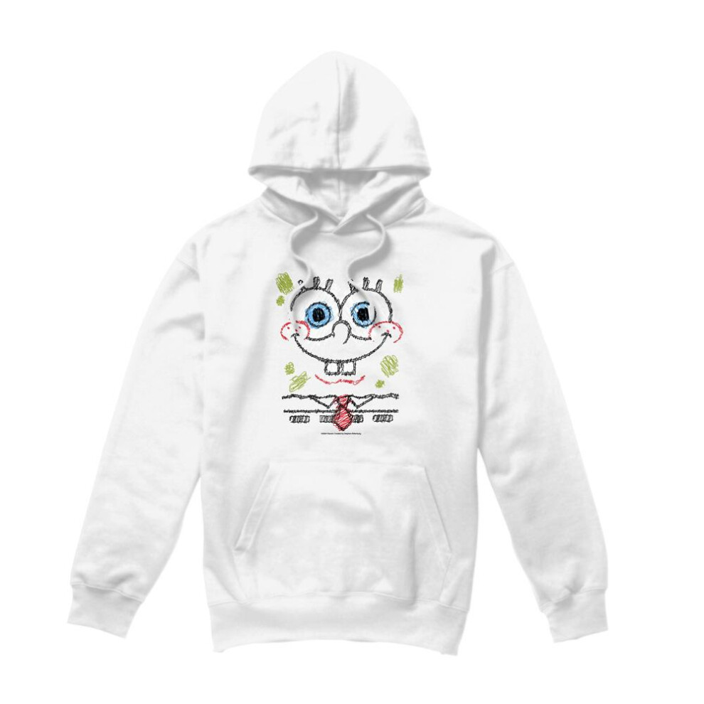 Spongebob Squarepants (L, White) Mens Scribble Smile Hoodie