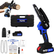 Mini Chainsaw Cordless 6-Inch Handheld Small Chain Saw with Battery, Blue 21V Battery Powered Portable Electric Mini Chainsaw with Safety Lock for Co